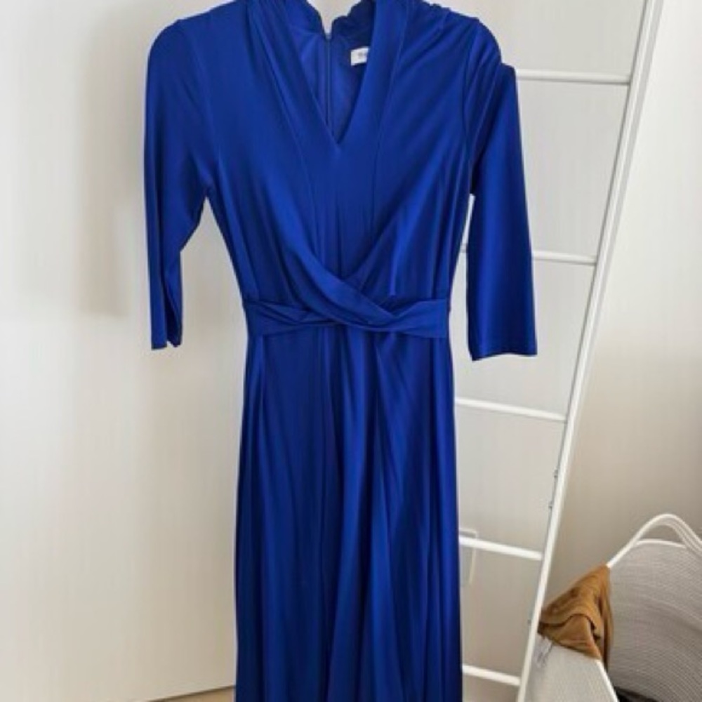 The Fold Blue Jersey Ruched Tie Front Dress